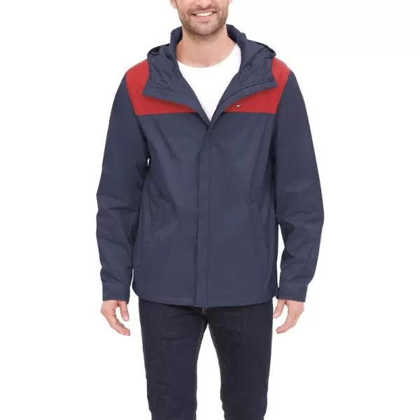 Tommy Hilfiger Mens Waterproof Breathable Hooded Jacket RaincoatNavyRed