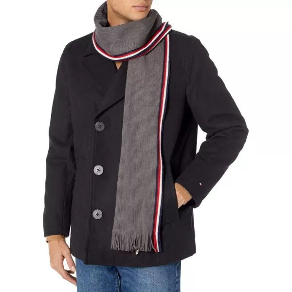 Tommy Hilfiger Mens Wool Melton Classic Double Breasted PeacoatBlack