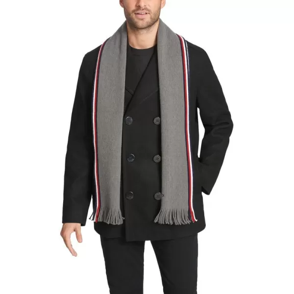 Tommy Hilfiger Mens Wool Melton Classic Double Breasted PeacoatBlack W Scarf