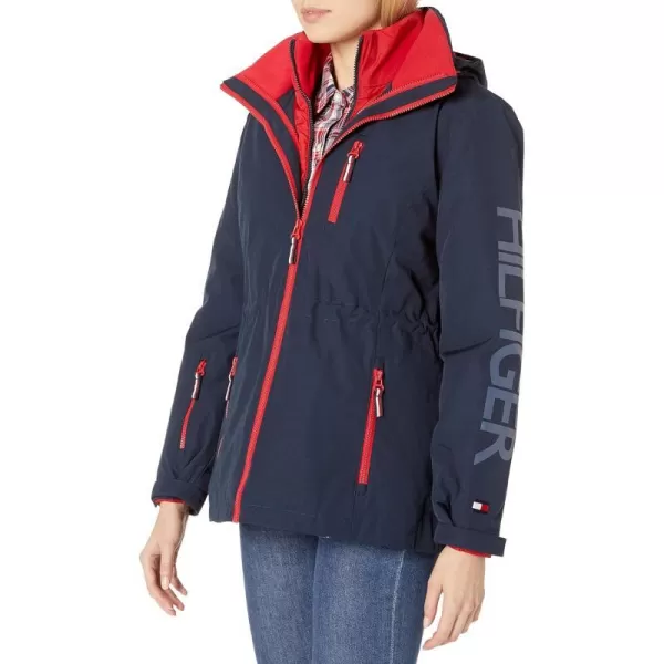 Tommy Hilfiger Womens 3in1 Multi Insulated Jacket Removable HoodieNavyFire