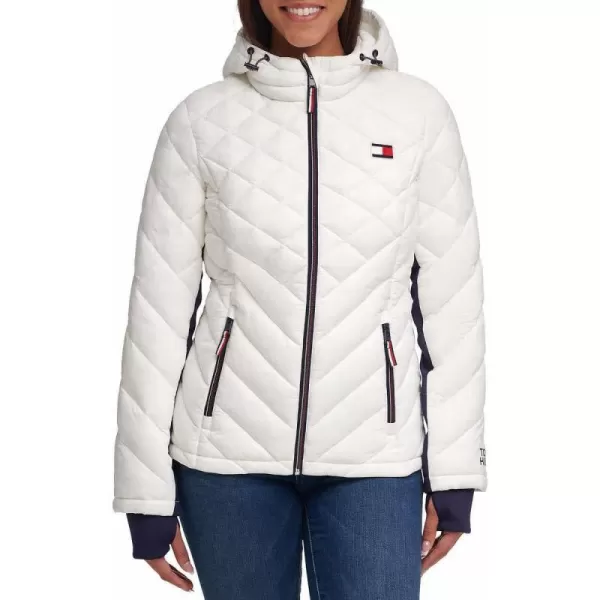 Tommy Hilfiger Womens Hooded Zip Front Short Packable JacketLace White