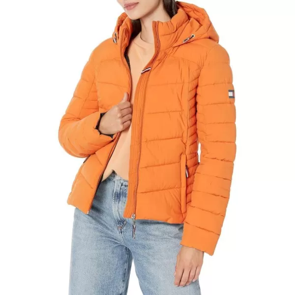 Tommy Hilfiger Womens Hooded Zip Front Short Packable JacketSaffron Apricot