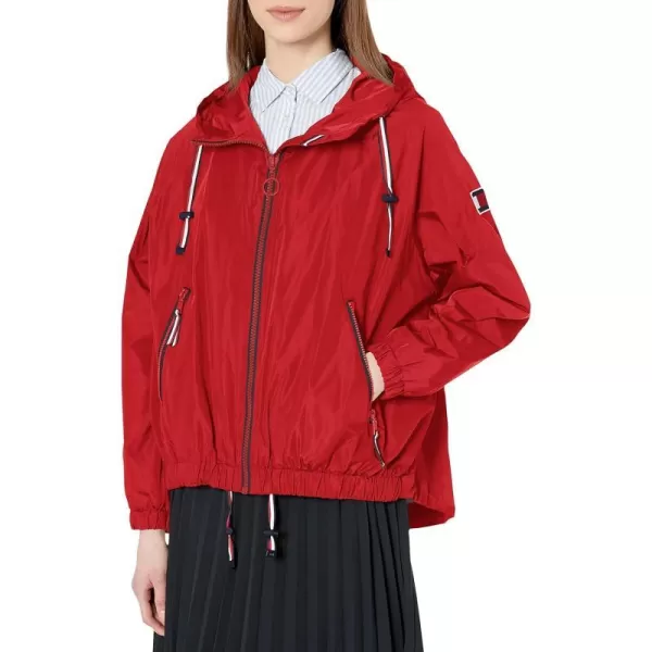 Tommy Hilfiger Womens Iconic Hooded Windbreaker JacketCrimson