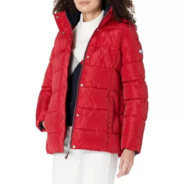 Tommy Hilfiger Womens Zip Up Short Puffer JacketCrimson