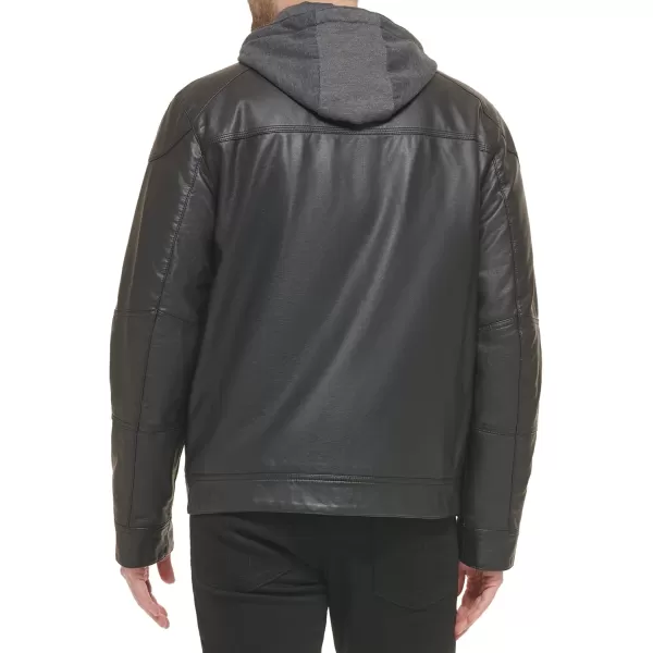 Calvin Klein Mens Motorcycle Jacket With Removable HoodieMoto Black