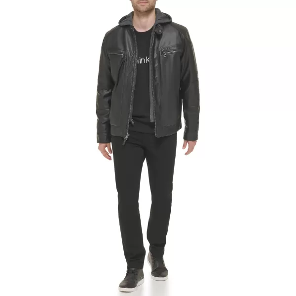 Calvin Klein Mens Motorcycle Jacket With Removable HoodieMoto Black