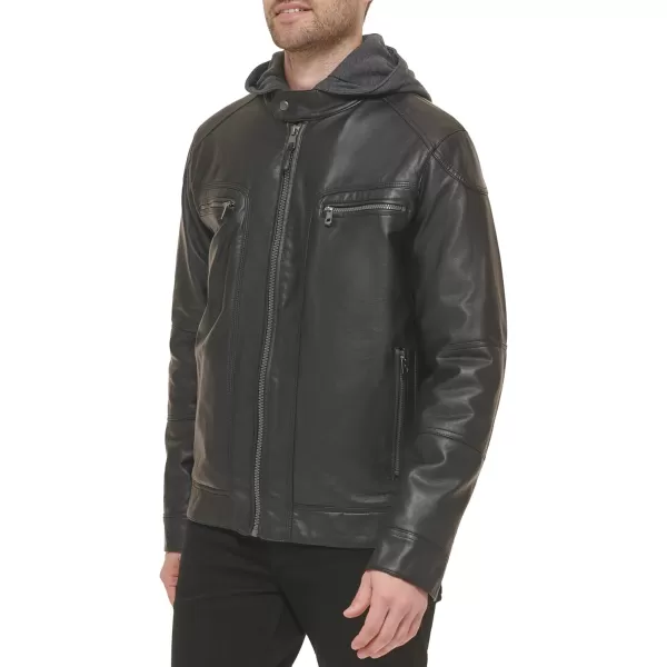 Calvin Klein Mens Motorcycle Jacket With Removable HoodieMoto Black