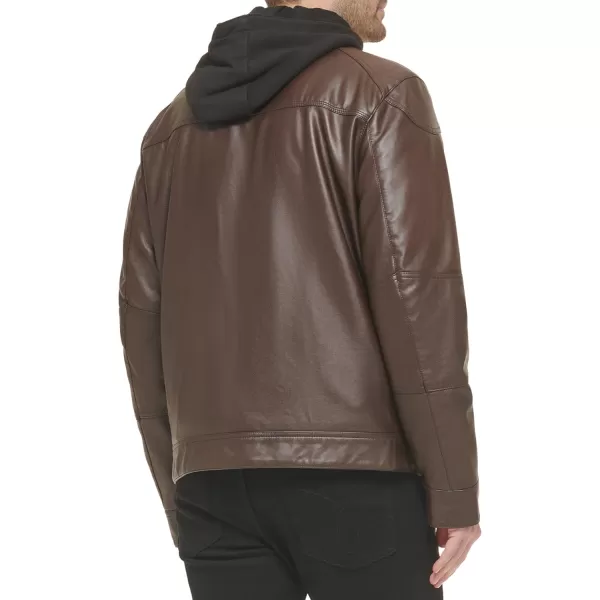 Calvin Klein Mens Motorcycle Jacket With Removable HoodieMoto Brown