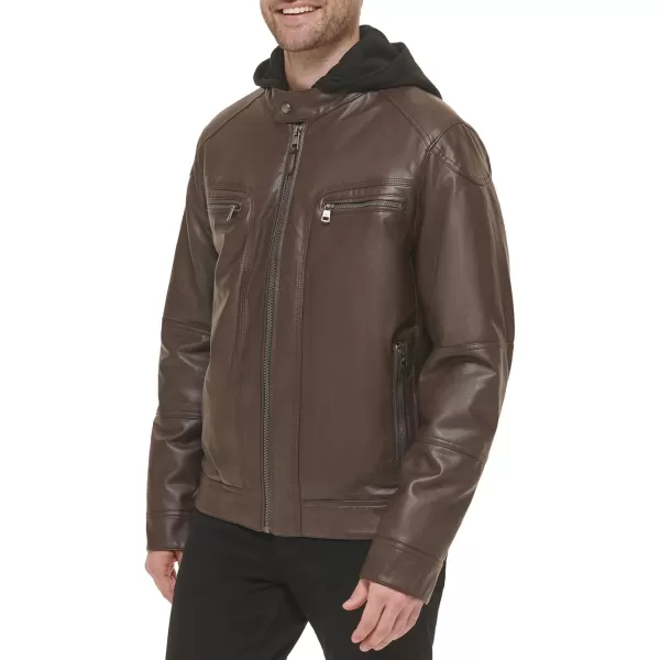 Calvin Klein Mens Motorcycle Jacket With Removable HoodieMoto Brown