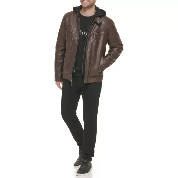 Calvin Klein Mens Motorcycle Jacket With Removable HoodieMoto Brown