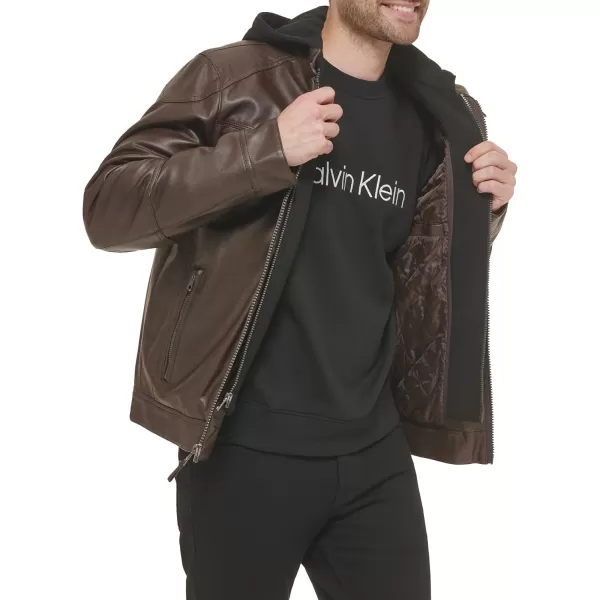 Calvin Klein Mens Motorcycle Jacket With Removable HoodieMoto Brown