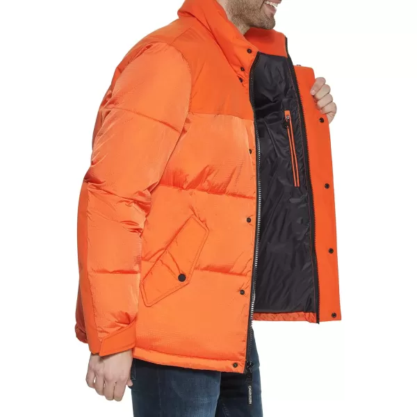 Calvin Klein Mens Snap Front Puffer JacketAlternative Down Orange