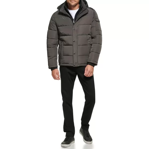 Calvin Klein Mens Snap Front Puffer JacketFleece Bib Alloy