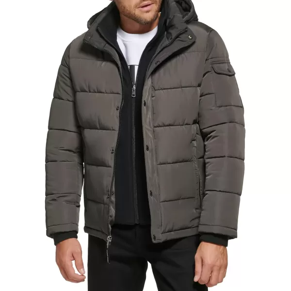 Calvin Klein Mens Snap Front Puffer JacketFleece Bib Alloy