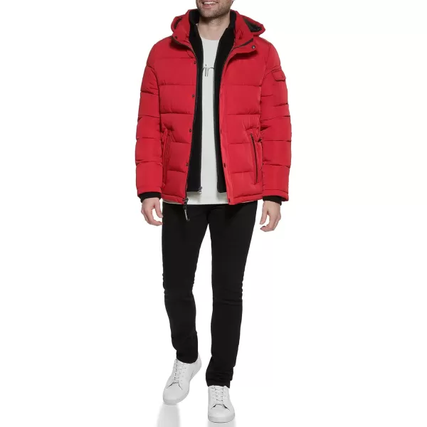 Calvin Klein Mens Snap Front Puffer JacketFleece Bib Deep Red