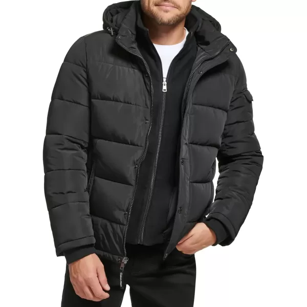 Calvin Klein Mens Snap Front Puffer JacketFleece Bib Lack