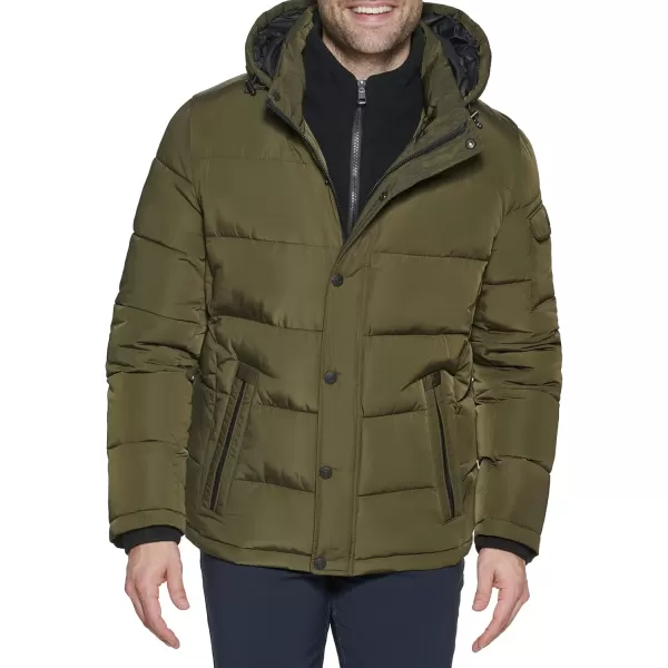 Calvin Klein Mens Snap Front Puffer JacketFleece Bib Olive