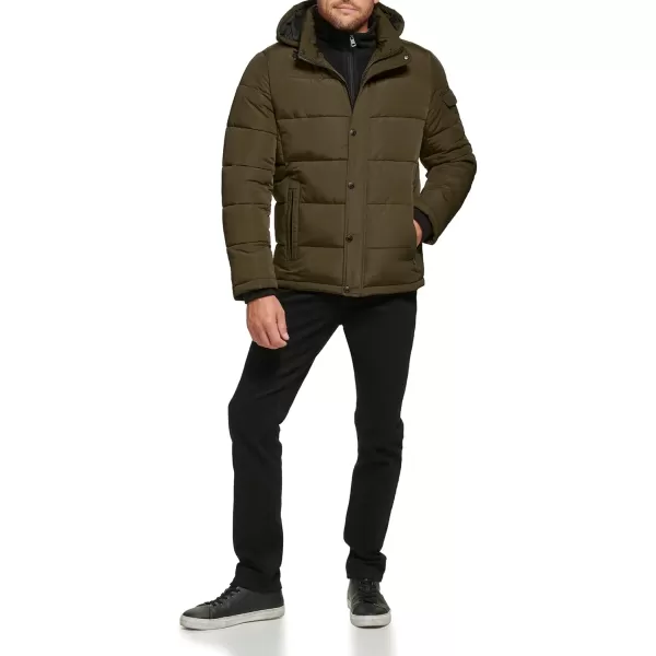 Calvin Klein Mens Snap Front Puffer JacketFleece Bib Olive