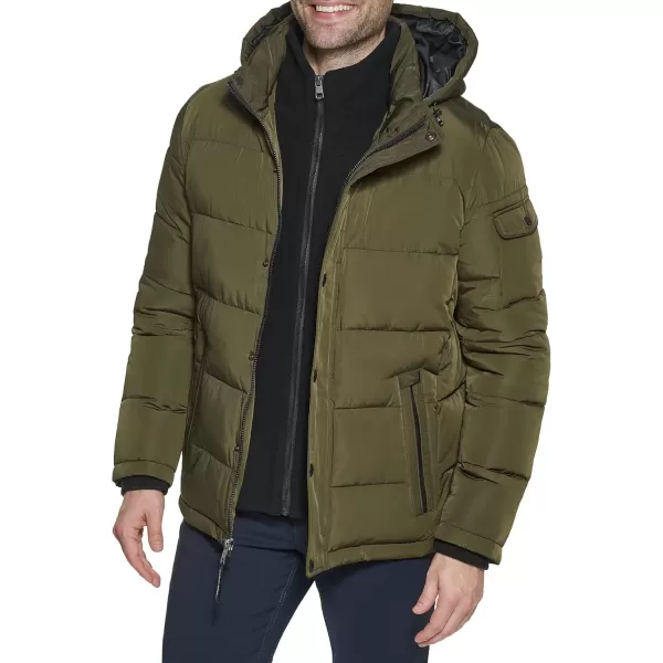 Calvin Klein Mens Snap Front Puffer JacketFleece Bib Olive