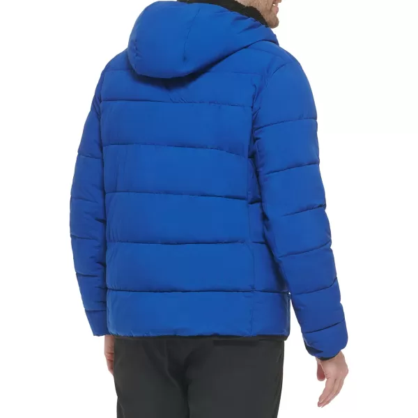 Calvin Klein Mens Snap Front Puffer JacketHooded Stretch Blue