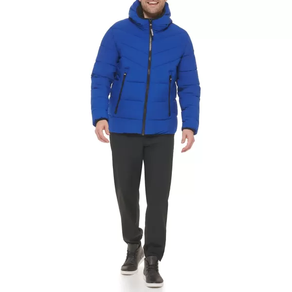 Calvin Klein Mens Snap Front Puffer JacketHooded Stretch Blue