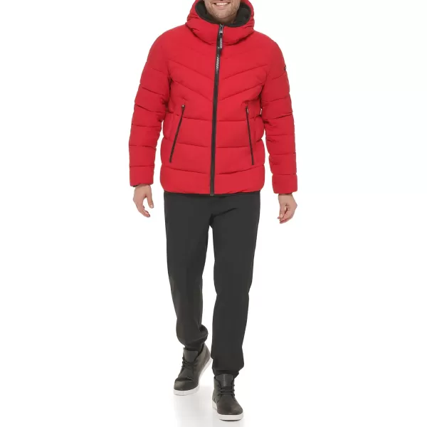 Calvin Klein Mens Snap Front Puffer JacketHooded Stretch Deep Red