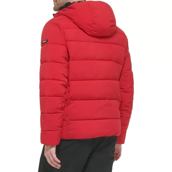 Calvin Klein Mens Snap Front Puffer JacketHooded Stretch Deep Red