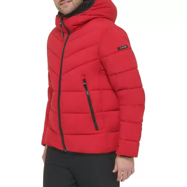 Calvin Klein Mens Snap Front Puffer JacketHooded Stretch Deep Red