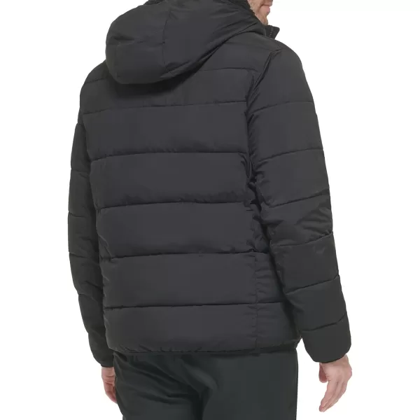 Calvin Klein Mens Snap Front Puffer JacketHooded Stretch Ebony