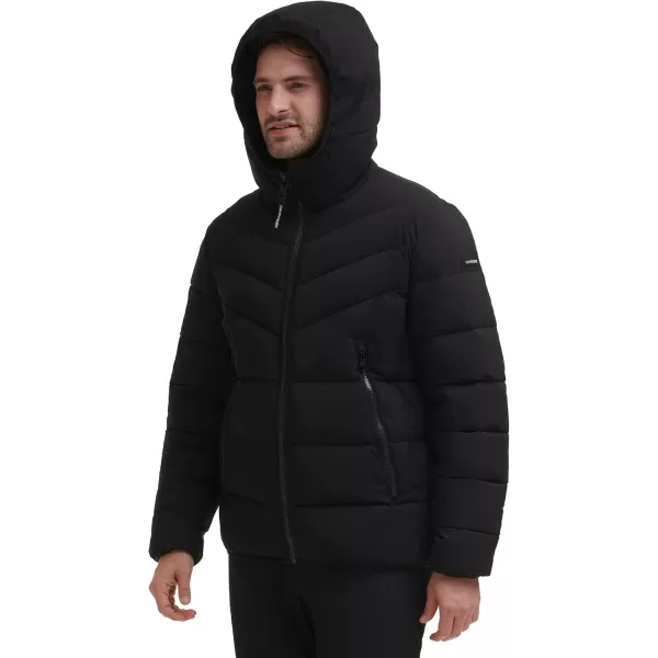 Calvin Klein Mens Snap Front Puffer JacketHooded Stretch Ebony