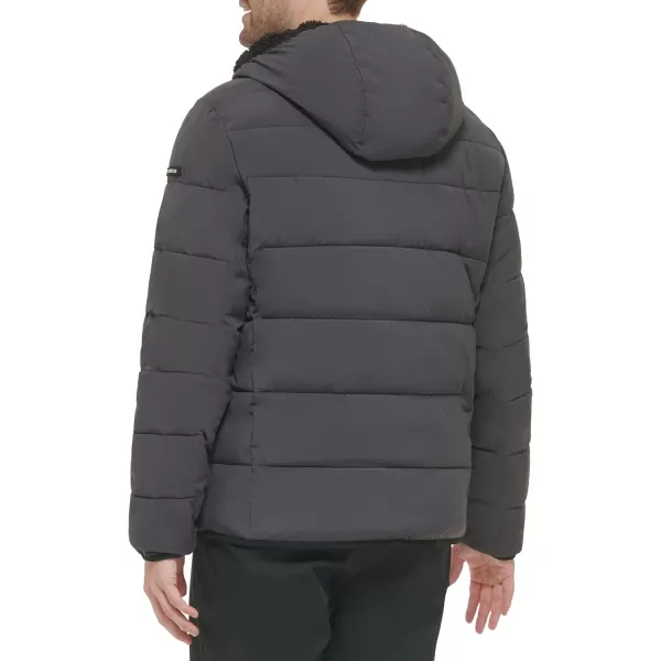 Calvin Klein Mens Snap Front Puffer JacketHooded Stretch Iron