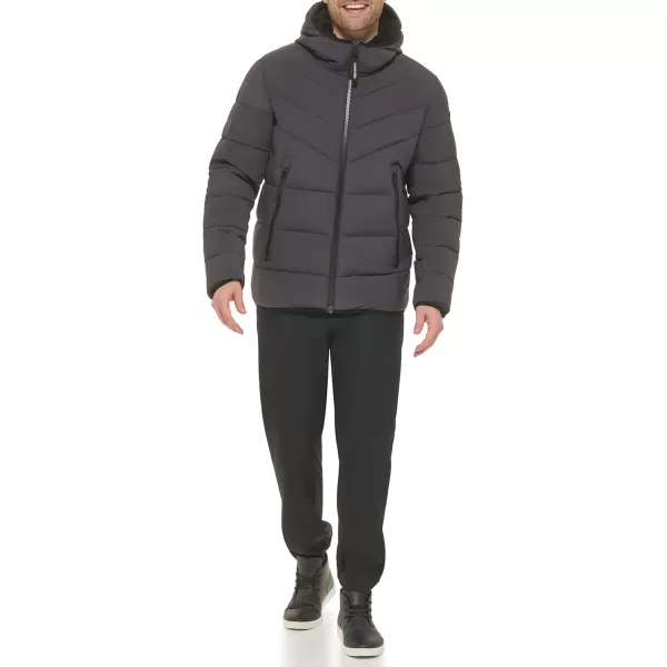 Calvin Klein Mens Snap Front Puffer JacketHooded Stretch Iron