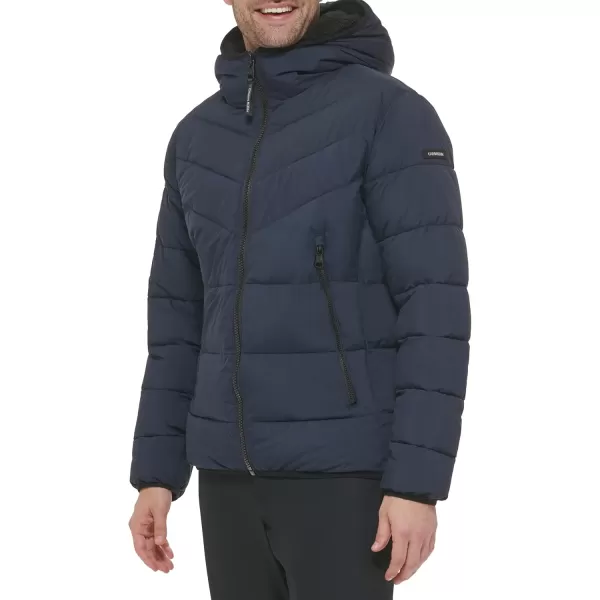 Calvin Klein Mens Snap Front Puffer JacketHooded Stretch True Navy