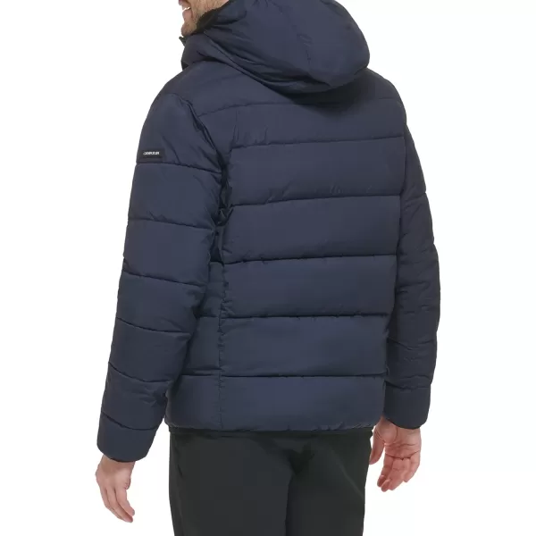 Calvin Klein Mens Snap Front Puffer JacketHooded Stretch True Navy