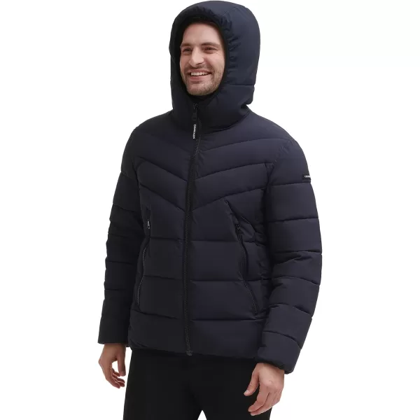 Calvin Klein Mens Snap Front Puffer JacketHooded Stretch True Navy