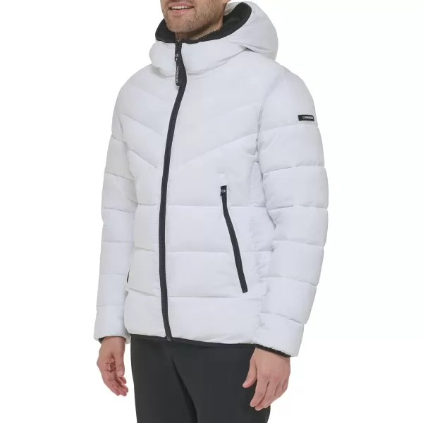 Calvin Klein Mens Snap Front Puffer JacketHooded Stretch White