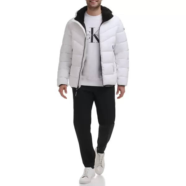 Calvin Klein Mens Snap Front Puffer JacketHooded Stretch White