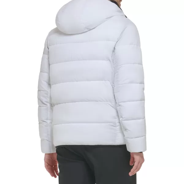 Calvin Klein Mens Snap Front Puffer JacketHooded Stretch White