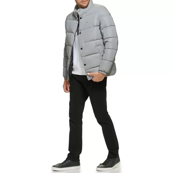 Calvin Klein Mens Snap Front Puffer JacketSnap Front Reflective Silver