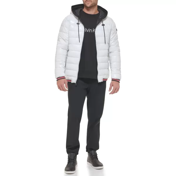 Calvin Klein Mens Snap Front Puffer JacketSuper Shine White