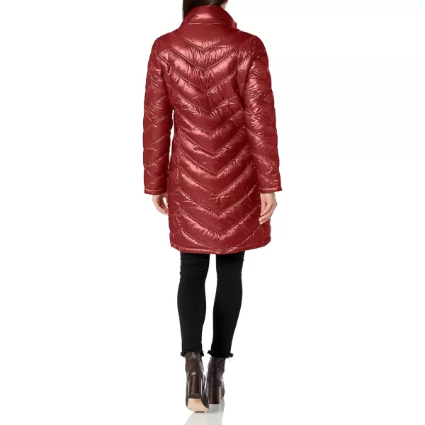 Calvin Klein Womens Chevron Quilted Packable Down Jacket Standard and PlusGlossy Chevron Pearlized Crimson