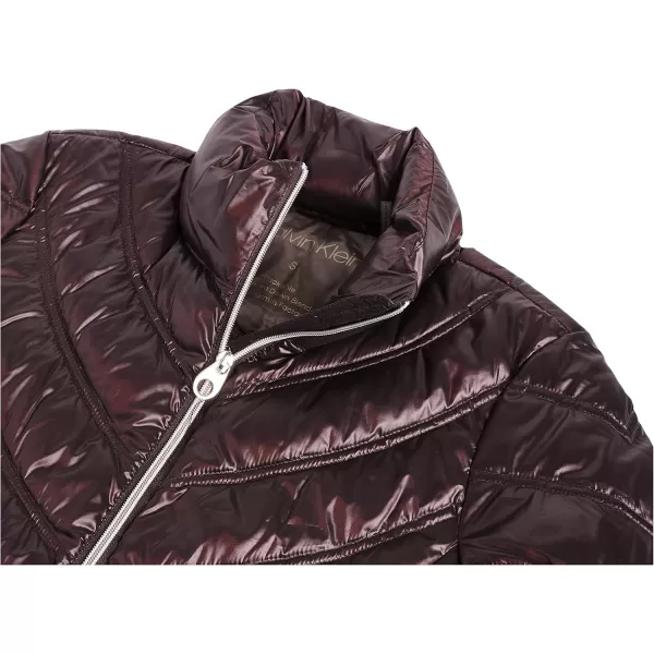 Calvin Klein Womens Chevron Quilted Packable Down Jacket Standard and PlusGlossy Chevron Shine Wine