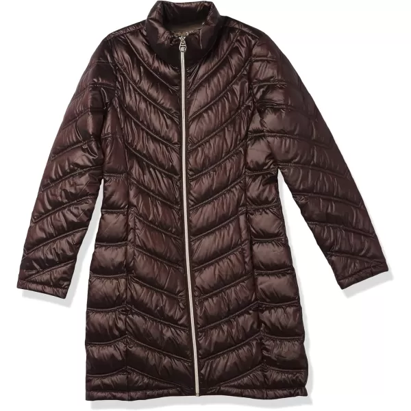 Calvin Klein Womens Chevron Quilted Packable Down Jacket Standard and PlusGlossy Chevron Shine Wine