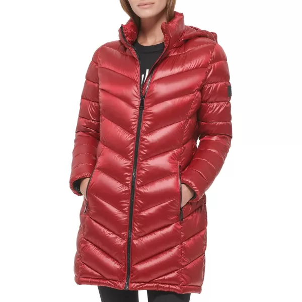 Calvin Klein Womens Chevron Quilting Casual Lightweight JacketQuilted Pearlized Crimson