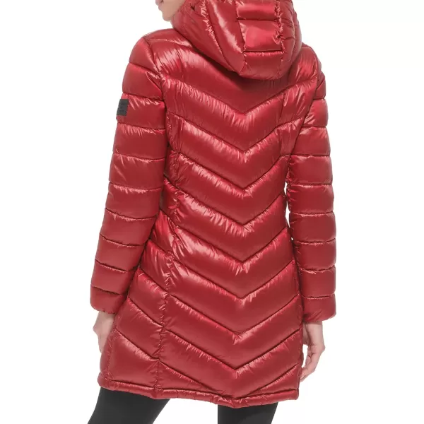 Calvin Klein Womens Chevron Quilting Casual Lightweight JacketQuilted Pearlized Crimson