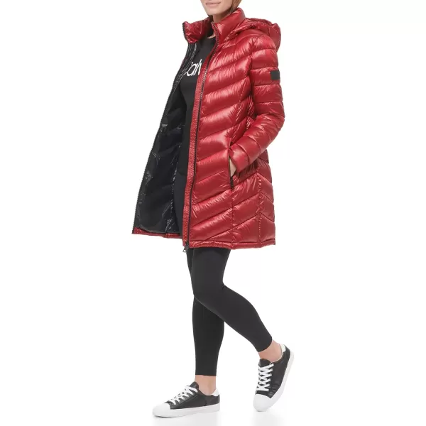 Calvin Klein Womens Chevron Quilting Casual Lightweight JacketQuilted Pearlized Crimson