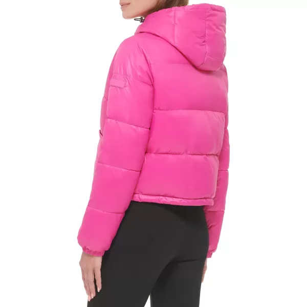 Calvin Klein Womens Lightweight Cropped Hooded Snap Pockets PufferSnap Pocket Beetroot