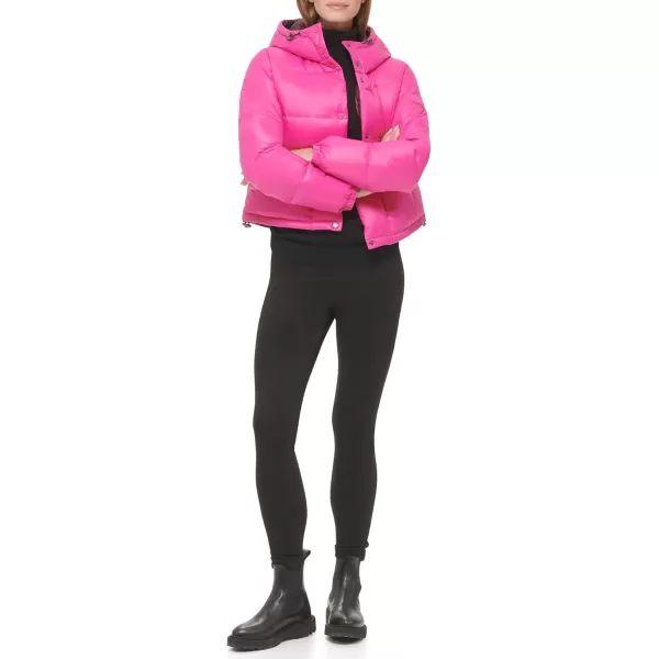 Calvin Klein Womens Lightweight Cropped Hooded Snap Pockets PufferSnap Pocket Beetroot