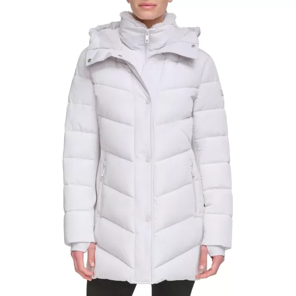 Calvin Klein Womens Long Bibfront Puffer JacketClassic Dove Grey