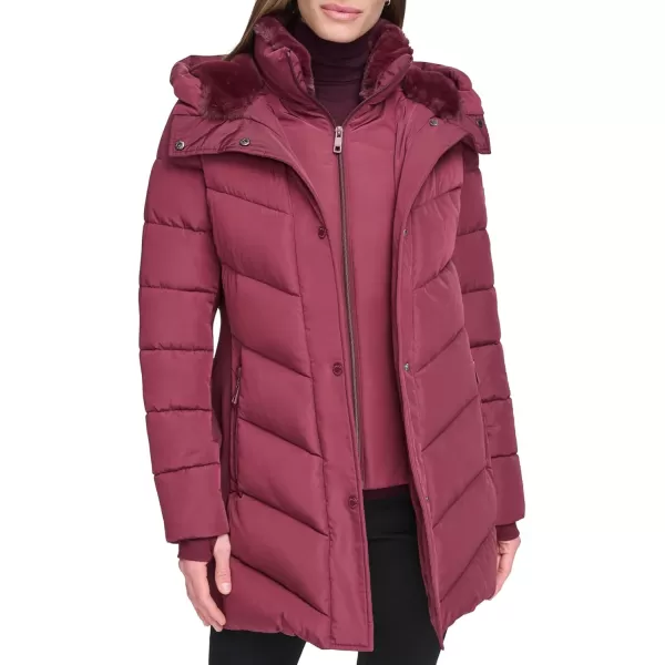 Calvin Klein Womens Long Bibfront Puffer JacketClassic Oxblood